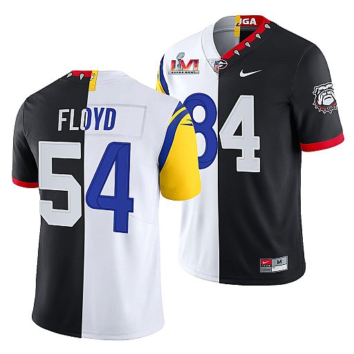 Men's Los Angeles Rams X Georgia Bulldogs #54 Leonard Floyd Black/White Split Stitched Jersey